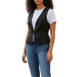 VINTAGE Michelle Monet Tailored Suit Vest Black Corded Appliqué Adjustable 14P